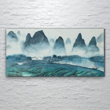 Wandbilder Glasbild Druck auf Glas 120x60 Kunst groß Kleines Haus in den Bergen