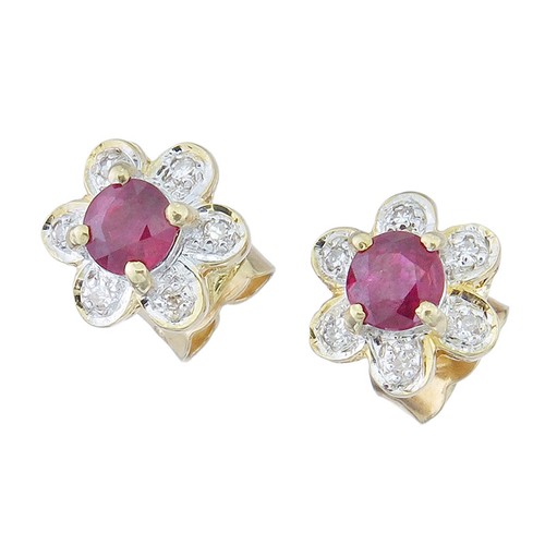 Flower ruby diamond stud - flower,