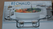 Rechaud mit ovaler, herausnehmbarer Aluminiumplatte und zwei Teelichthalterungen