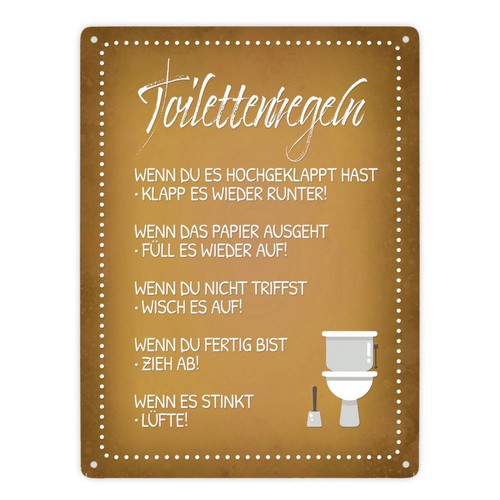 Toilettenregeln metallschild - toilettenregeln,