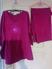 Ulla Popkem Damen  Pyjama Gr.54 Beere/Glitzer 3/4 Baumwolle