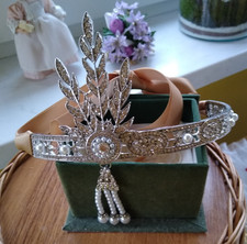 Diadem Kristalle mit Perlen, 20 ziger Jahre Haarschmuck, stabile Ausfertigung