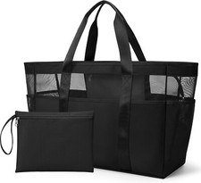 Strandtasche XXL Mesh Familien Strandtasche mit Reißverschluss Shopper
