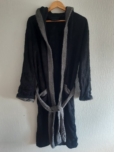 Bademantel schwarz grau - schwarz,