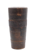 Antiker Holzmörser Butterfass Mörser Mühle aus Holz Eisenring 18. Jhd H 27 cm