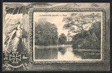 Grußkarten-AK Oldenburg /Großh., Park, Rahmen mit eisernem Kreuz 1916 