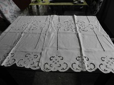 2 Vorhänge Scheibengardinen Leinen Richelieustickerei Handarbeit QR6