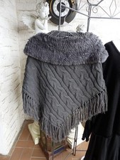 5567 RAER Poncho, Grau ONE SIZE Echt Pelz Kragen