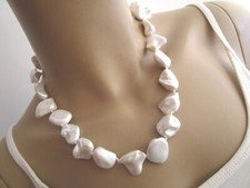 Damen Hals Kette Collier kurz Muschelkern Barock Perlen Silber Weiss Statement !