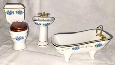 Reutter Porzellan Miniaturen Bad Set-Badewanne Waschbecken WC-Motiv Blue Rose
