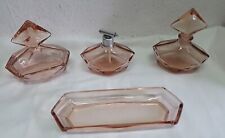 Alte Toilettentisch Garnitur Rosalin geschliffen Frisiertisch Set Parfüm Flacon 