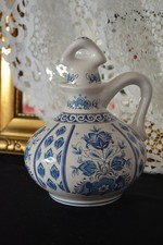 Krug Henkelkrug - Ulmer Keramik  H:14  cm Mit Kork-Verschluß Blau-Weiß 0.7 l