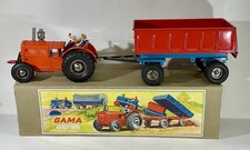 GAMA Traktor Blech US Zone mit Anhänger Friktion OVP 50er Jahre Selten Vintage