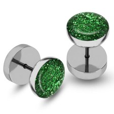 2 Glitzer Ohrstecker aus Edelstahl Fake-Plug Ohrring blau lila türkis pink grün
