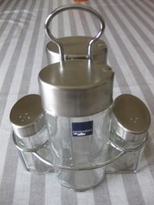 Leonardo Essig Öl Pfeffer Salz Spender mit Gestell Glas u. Metall Menage Set