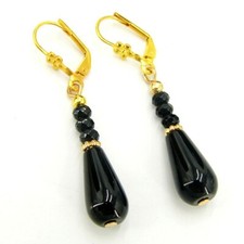 BAILYSBEADS edle Onyx-Ohrringe Ohrhänger Goldfarbige Ohrhaken Tropfenform