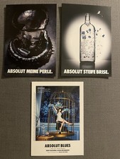 3 Absolut Vodka Postkarten BLUES MEINE PERLE STEIFE BRISE Edgar Zooey Deschanel