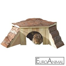 Nagerhaus Kaninchenhaus mit 2 Rampen und Plattform, 37x37x16cm, Höhle, Naturholz