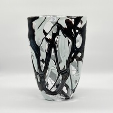Vintage Glasvase Unikat Murano Stil Vase Czech Glas Schwarz Weiß Glasdesign