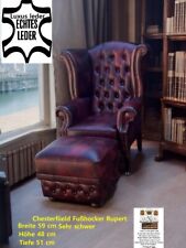 Chesterfield Queen Anne  Ohrensessel  In Rinder Leder A100 Pouf