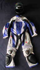 BIESSE Mini-Motorrad-Anzug + Helm + Boots - Gr. 3XS (3-5 Jahre) - blau /weiß NEU