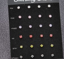 Sterling Silber 925 Paar Ohrstecker farbige Zirkonia rund Ø 3 mm