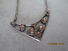 Alte Kette und Anhänger mit gelben Edelsteinen  lä. 43,5cm Silber ??? Nachlass