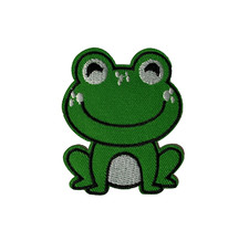 Grüner Frosch DIY Kinder Patch Flicken Aufnäher Aufbügler Bügelbild 7,3 x 6,2 cm