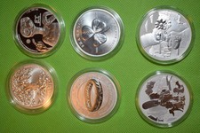 6 x 1 OZ Silbermünzen Niue Ring Tree of life Shamrock E.T. und Tuvalu Simpsons