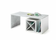 Couchtisch Estelle MDF Weiß Beton Nb. 4 Flaschenfächer Stubentisch Tisch 