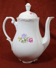 DDR VEB Triptis Porzellan Kanne Kaffeekanne weiß Blumen Röschen