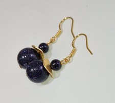 EDELSTEIN OHRHÄNGER BLAUFLUSS PERLEN 6 & 12 MM OHRRINGE GEBÜRSTETE SCHEIBEN GOLD