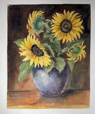 Aquarell "Vase mit Sonnenblumen" Kleinformat 