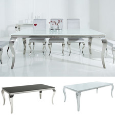 Eleganter Design Esstisch MODERN BAROCK 200cm weiß Edelstahl Opalglas Tischplatt