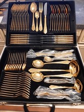 SBS Solingen Besteck Koffer 70-teilig, 23/24 Karat Vergoldet, Modell Wien