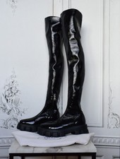 Prada Monolith Leder Plateau Overknee Stiefel Boots  36,5 Lackleder Schwarz Noir