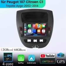 DAB+ Carplay Android 14 Autoradio Für Peugot 107 Citroen C1 Toyota Aygo GPS Navi