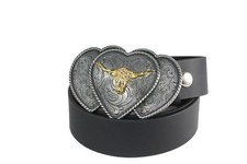 VINTAGE COWBOY DESIGNER BIKER GÜRTEL LEDER BELT TRIPPLE HERZ BULL BU-032