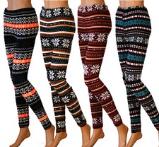 Damen Gestrickt Aztec Winter Thermo Leggins Blickdicht Weich Warm Leggings