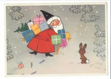 alte DDR AK Postkarte Weihnachten - Weihnachtsmann Hase - Marianne Drechsel