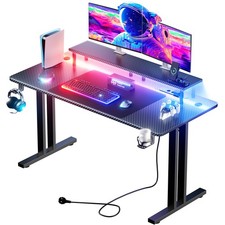 120x60 cm Gaming Tisch mit LED & Steckdosen, Schreibtisch mit Monitorständer