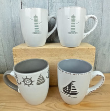 4er Set Keramik Becher maritime Motive 350ml Kaffeebecher Anker Leuchtturm Boot