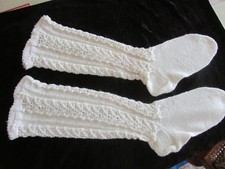 Handgestrickte Trachten Kniestrümpfe wolleweiß feines Muster Größe ca. 39