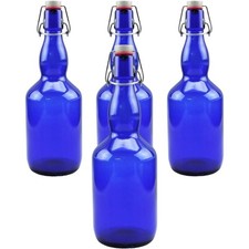 4x blaue Glasflasche 0,75