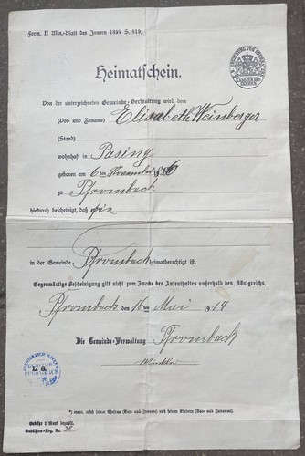 Heimatschein königreich - heimatschein,