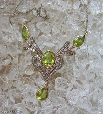 Collier mit Peridot Diamanten 18 Kt. 750 Weiss Gold Hals kette 41 cm 