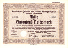 Kurmärkische Zellwolle und Zellulose AG - Aktie über 1000 RM - Wittenberge 1939