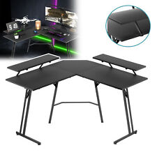 120cm L-förmiger Gaming Tisch mit 2 Monitorhalterung Schreibtisch Computertisch#