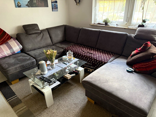 Graues ecksofa lederfaserstoff - ecksofa,