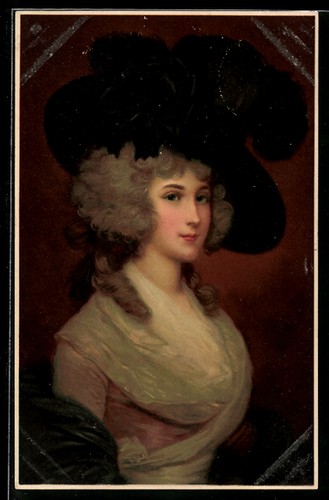 Jugendstil dame in hellem - ak,